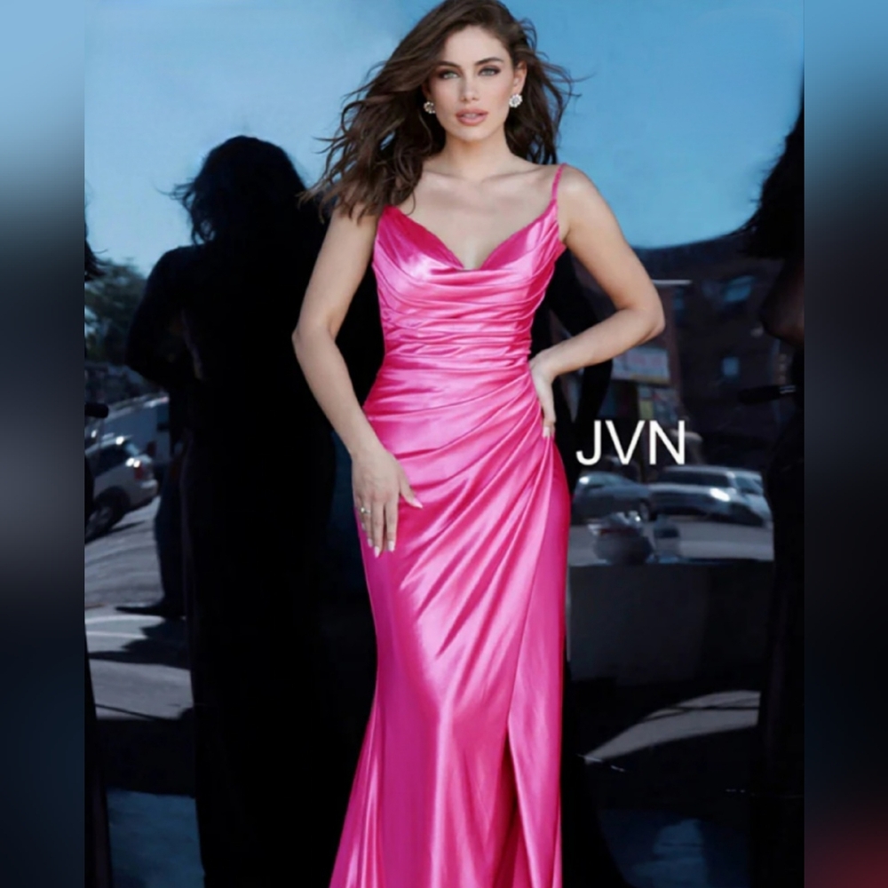 Jovani ruched pink pageant evenin hot pink gown maxi dress